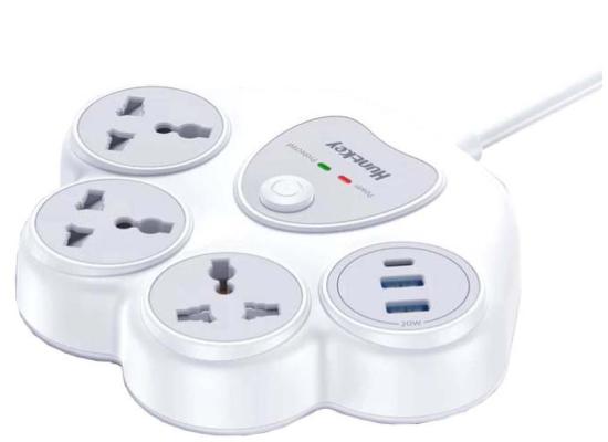 Huntkey SZN307C (Charge Station F20) 3*AC outlets,2*USB-A ports,1*USB-C ports | Surge Protect 1.5M - White